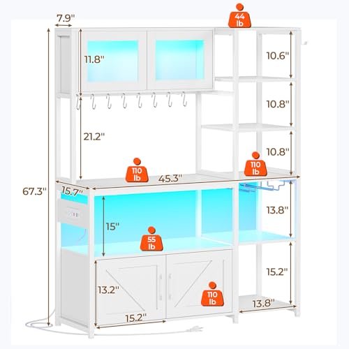 Itaar Bakers Rack with Power Outlet and LED Light