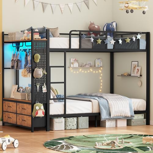 Itaar Metal Bunk Bed Twin Over Twin with Hall Tree
