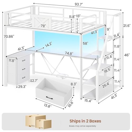 Itaar Stairway Twin Size Loft Bed with L Shaped Desk and Wardrobe