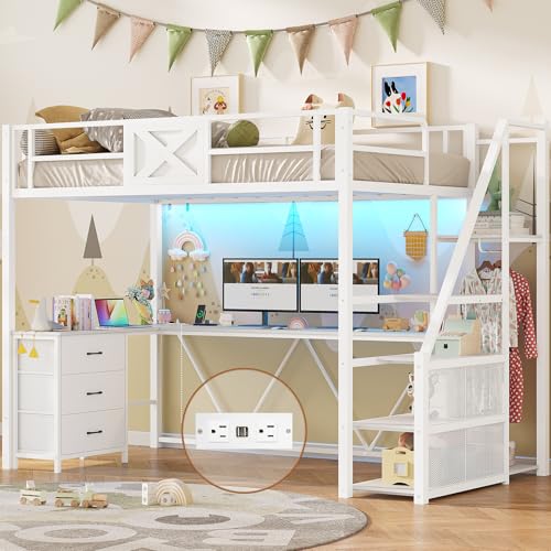 Itaar Stairway Twin Size Loft Bed with L Shaped Desk and Wardrobe